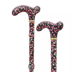 Adjustable Folding Fashion Fritz Handle Floral Patterned Walking Stick