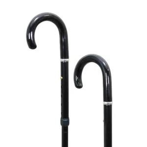 Height-Adjustable Folding Black Crook Handle Walking Stick