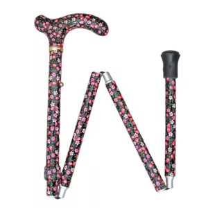 Adjustable Folding Fashion Fritz Handle Floral Patterned Walking Stick