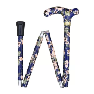 Safety Adjustable Folding Elite Fritz Handle Dark Blue Floral Walking Stick