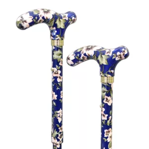 Safety Adjustable Folding Elite Fritz Handle Dark Blue Floral Walking Stick
