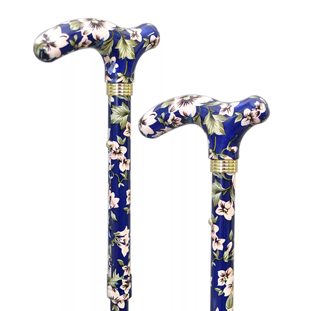 Safety Adjustable Folding Elite Fritz Handle Dark Blue Floral Walking Stick  (1001.005.FFC) - Taiwan Bayfo Inc.