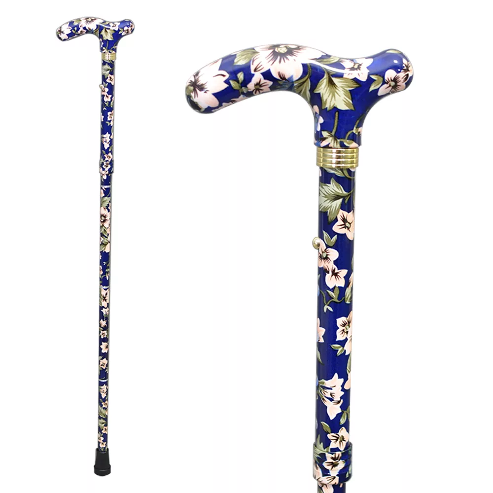 Safety Adjustable Folding Elite Fritz Handle Dark Blue Floral Walking Stick  (1001.005.FFC) - Taiwan Bayfo Inc.