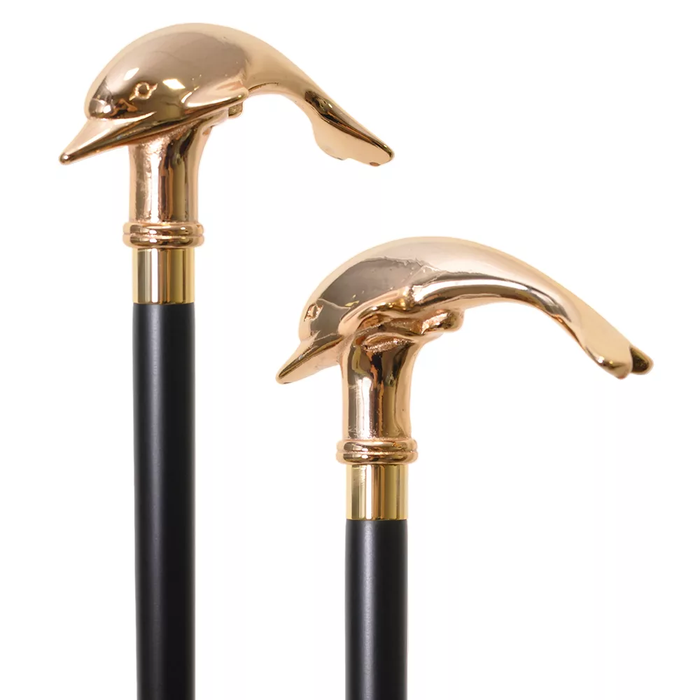 Gold Solid Brass Dolphin Cane Walking Stick (1023.021.GMB